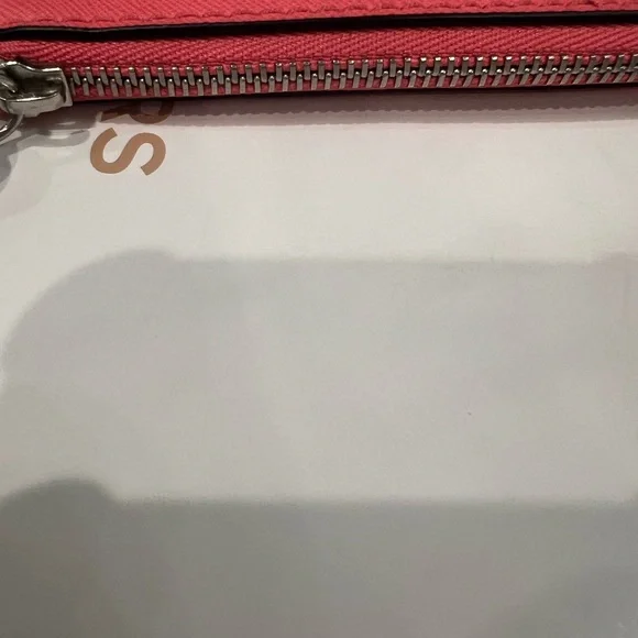 Michael Kors Women's Coral Pink Leather Zip Pouch Wristlet - Picture 7 of 7